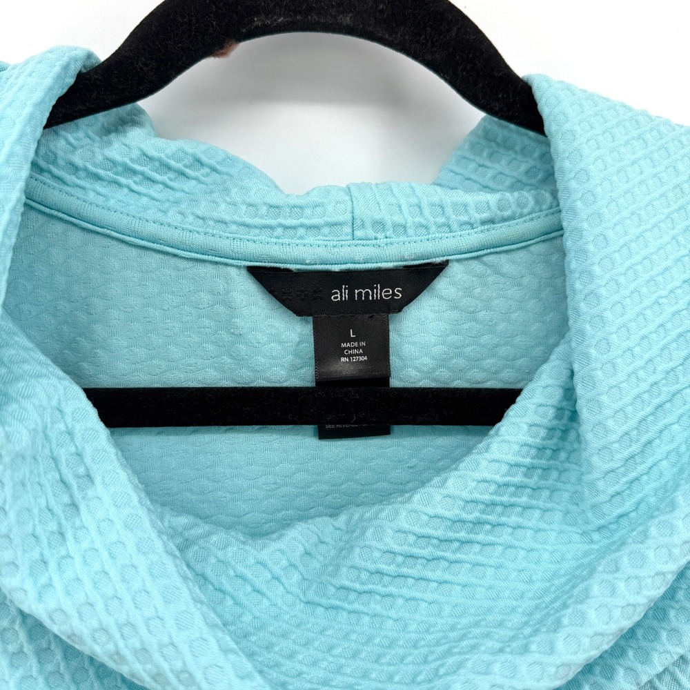 Ali Miles Womens Aqua Blue Waffle Knit Cowl Neck Roll Tab Sleeve Tunic Top Large - Picture 4 of 10